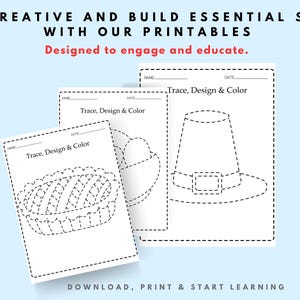 秋をテーマにした子供向けの楽しいトレースアクティビティシート - 秋の素晴らしい練習用プリントアウト可能なPDF