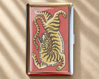 Old School Tiger Tattoo Quote Cigarette Case-Zigarettenetui Wallet Metal Joint Holder