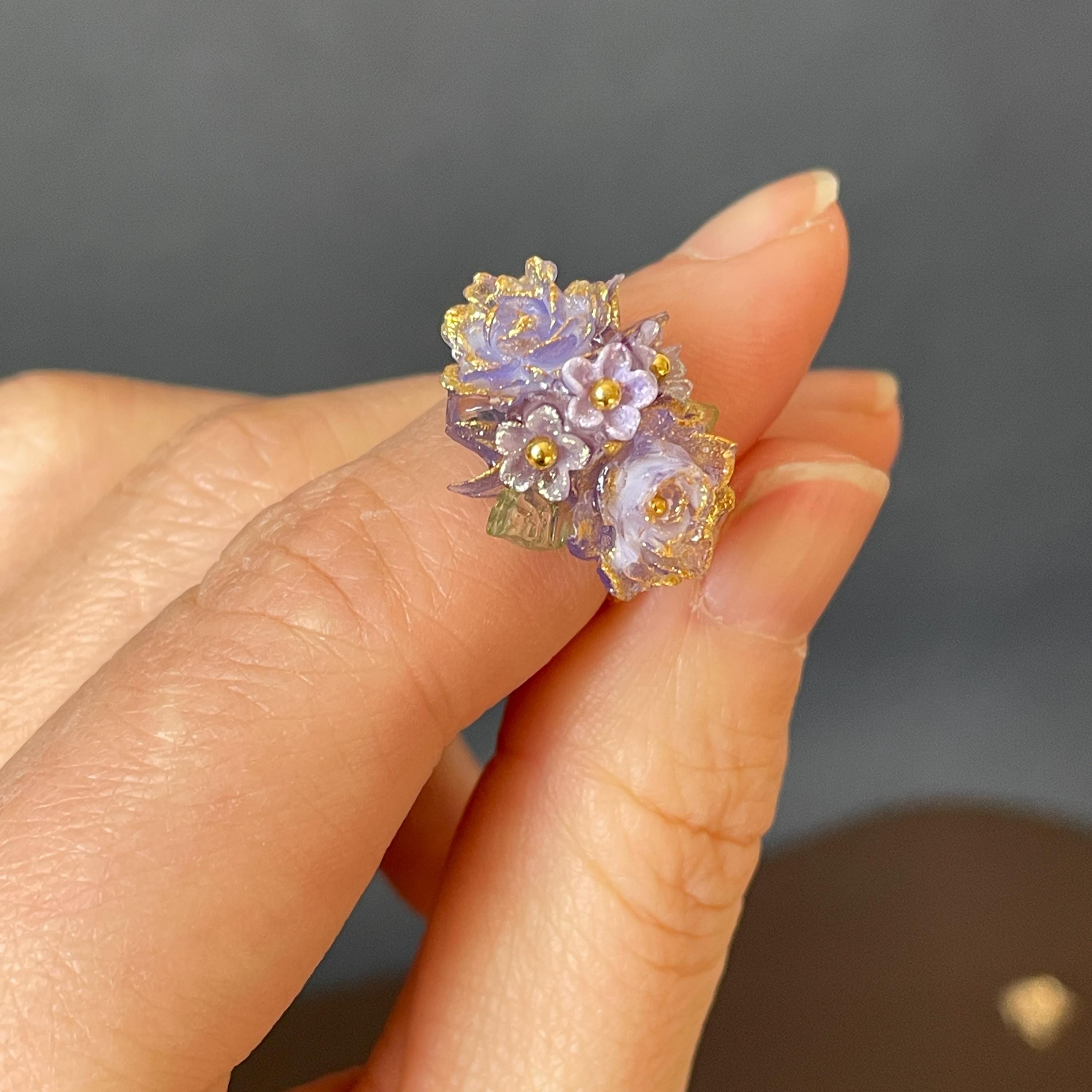 Handmade Resin Flower Ring Collection, Adjustable Ring, Rose and ...