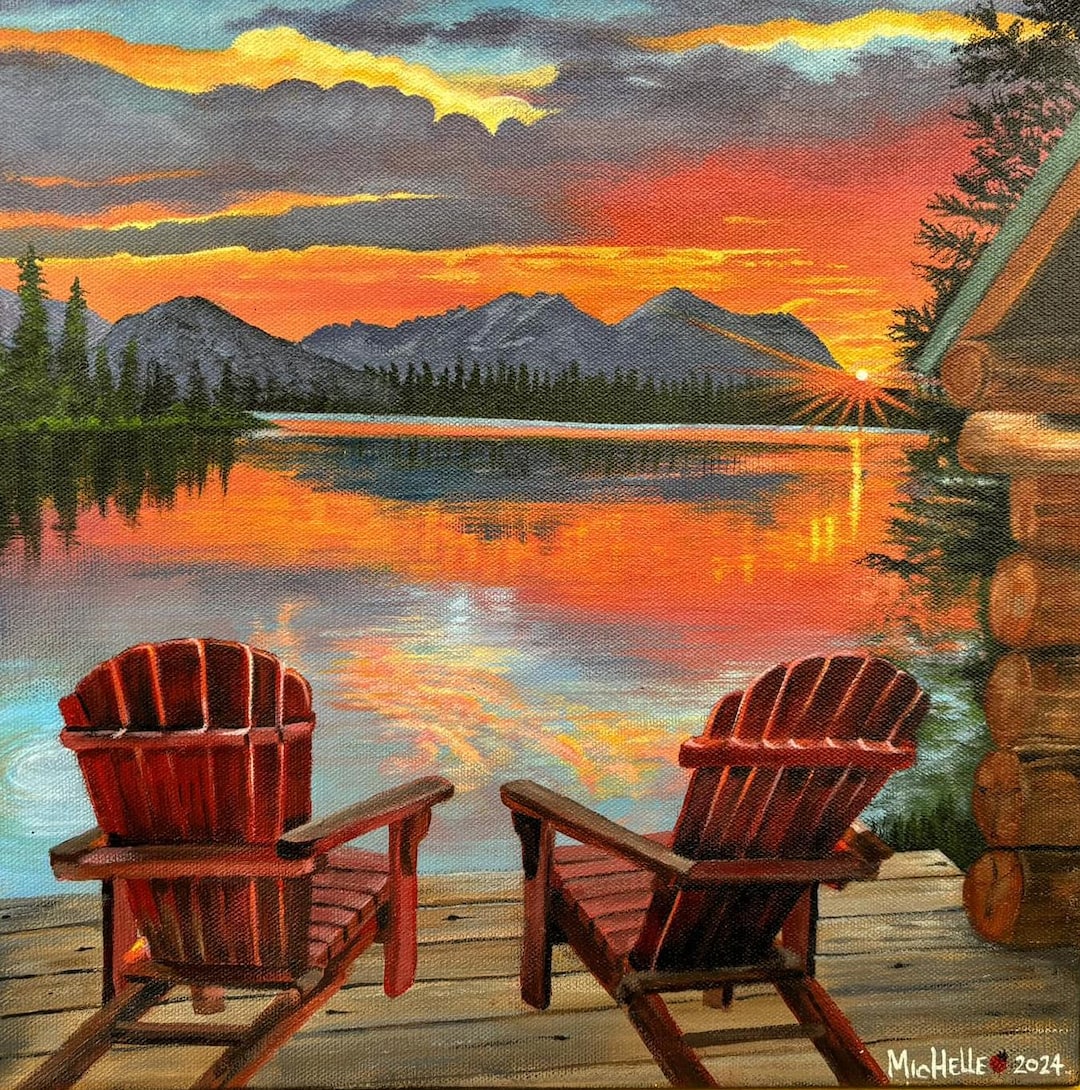 Lake View Sunset Acrylic Painting 14" X 14" - Etsy