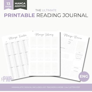 Manga Reading Journal | Digital Manga Tracker PDF | Printable A4 & Letter Design | Manga Log | Otaku Book Review