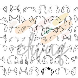 DOG EARS BUNDLE, Hand Drawn Dog Ears Png, Dog Breeds Ears Png, Dog Ears Outline For Laser Engraving Files