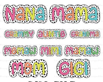 PAKET Mama Dalmatiner PNG, Mors dag Dalmatiner Bundle Png, Mormor Moster Dalmatiner Prickar, Anpassad Mamma med Barnnamnsdesign, Mors dag