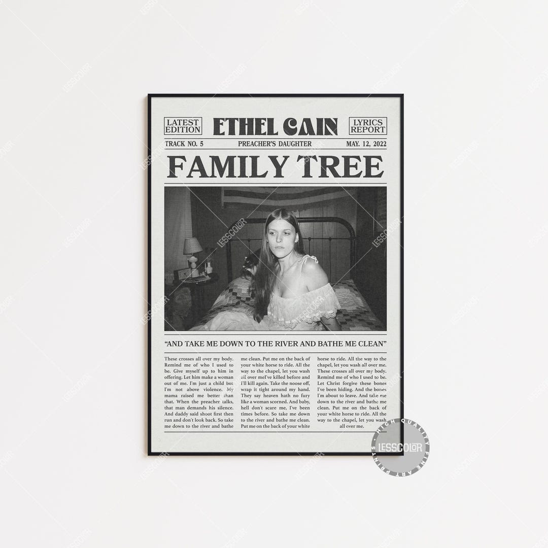 Ethel Cain Retro Newspaper Print, Family Tree Poster, Family Tree ...