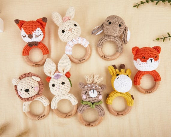 Sonajero de animal personalizado, regalo para bebé, sonajero de