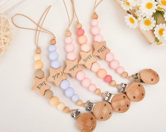 Personalized Baby Pacifier Clip, Custom Newborn Soother Holder, Baby Boy and Girl Keepsake Gift, Handmade