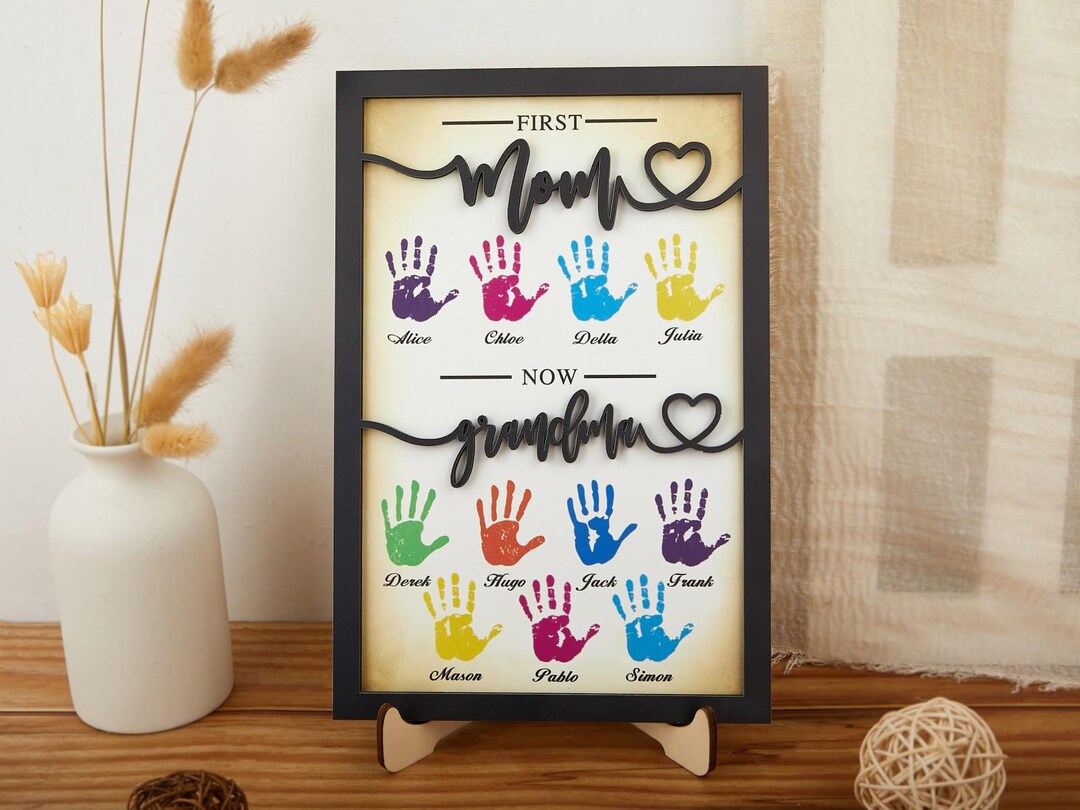 Personalized Handprint Keepsake Frame: First Mom, Now Grandma Wooden ...