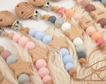 Clip per ciuccio personalizzata, clip per ciuccio personalizzata, clip per ciuccio per neonati, catenella per ciuccio in legno con nome del bambino, regalo per neonata, regalo di ritorno a casa.