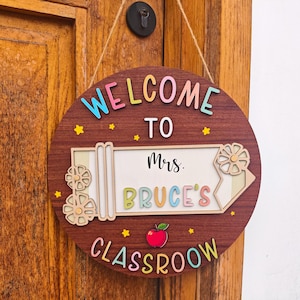 Personalized Teacher Door Sign, Teacher Gifts, Custom Teacher Door Hanger, Welcome Teacher Sign, Classroom Decor, Teacher Name Sign