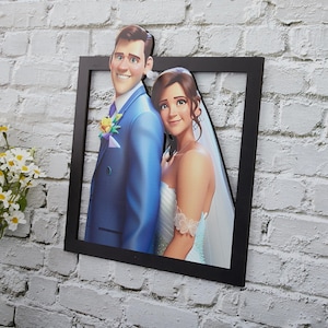 Personalized Pixar Couple Portrait Gift,Custom Lovers Cartoon Portrait, 3D Wooden Cartoon Family Wall Art, Artwork gift Forher.