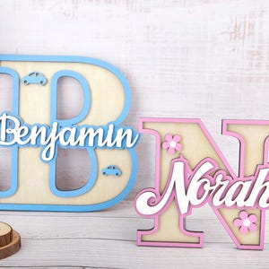 Personalized Initials Wall Sign - Modern Wooden Name Plaque with Capitalized Letters, Custom Nursery Door Sign, Kids Room Decor image 10