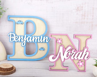 Custom Initials Sign, Personalised Wooden Name Door Sign, Modern Room Wall Decor