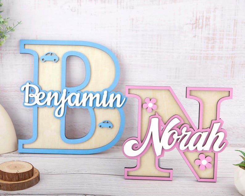 Personalized Initials Wall Sign - Modern Wooden Name Plaque with Capitalized Letters, Custom Nursery Door Sign, Kids Room Decor image 10