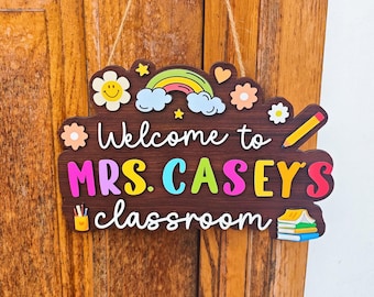 Personalized Teacher Sign: 3D Wood Classroom Door Decor