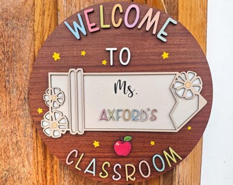 Gepersonaliseerde deursticker leraar: aangepaste houten klasdecor