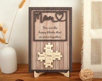 Letrero de rompecabezas familiar personalizado, regalo de madera personalizado para mamá