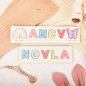 Custom Wooden Name Puzzle with Animals - Personalized Gift for Baby, Christmas - Unique Baby Shower, Toddler Wood Toy for Boy or Girl