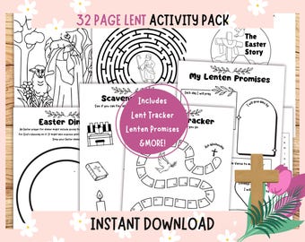 Lent Printable 32 PAGES Kids Activity Pack – Fun & Faith-Based Learning! Instant download. Sunday School. Lent countdown, Lenten Calendar.