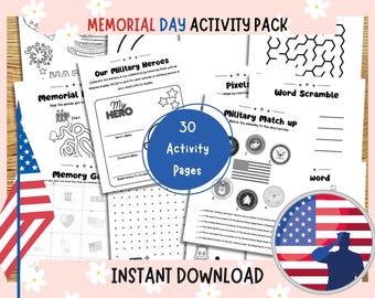 30 Page Memorial Day Kids Printable Activity Pack, Patriotic Games & Coloring Pages, Educational  Fun PDF, Instant download, Veterans Day