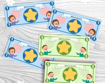 Brave Bucks. Selective Mutism. Play money. Kids Money. Anxiety help. Kids Play therapy. Reward Bucks. Chore Bucks. Printable money.