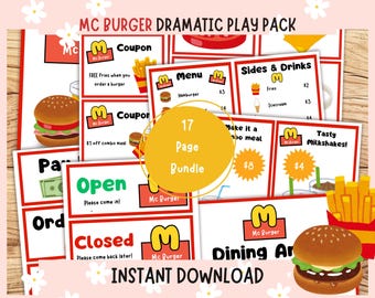 Fast Food Dramatic Play Printables. Download. Classroom play center. Pretend play. Home school. Pre school set up. Play Kids download