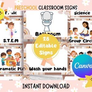 Editable Preschool Center Signs – Printable Classroom Labels for Early Learning! Day Care classroom, homeschool setup. Instant Download