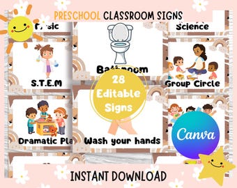 Editable Preschool Center Signs – Printable Classroom Labels for Early Learning! Day Care classroom, homeschool setup. Instant Download