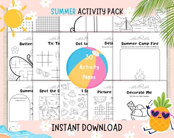 30 Page Summer Printable Activity Pack for Kids | Fun Summer Worksheets | Beach, Camping, and Outdoor Games | Educational and Creative