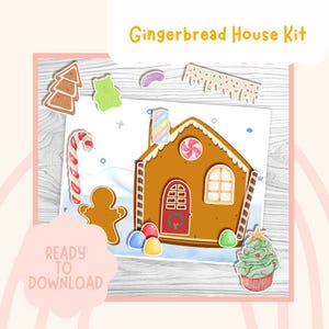 Gingerbread House decorating kit, Christmas activity, Christmas coloring pages, Christmas party games, Printable