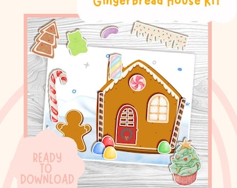 Gingerbread House decorating kit, Christmas activity, Christmas coloring pages, Christmas party games, Printable