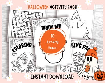 Spooky Fun for Little Ones: 10 Halloween Activity Pack with Coloring Pages & Mazes. Instant Download.