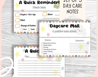 Printable  3 Daycare Note home, Daycare quick note home, daycare forms, daycare supplies, daycare mail School note home. School note home