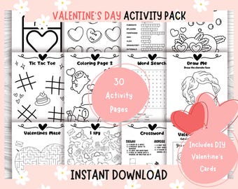30 Page Printable Valentine's Kids Activity Pack – Fun & Educational Activities for Kids!  Worksheets for kids Fun Valentine's Day classroom