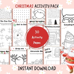 30 Printable Christmas Activities, Kid's Activities, Christmas Activity bundle, Christmas coloring pages, Christmas party games, Printable