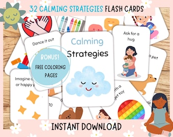 32 Pages Calming Strategy Cards for Kids, Mindfulness & Coping Skills, Emotional Regulation, Anxiety Relief, Social Emotional Learning.