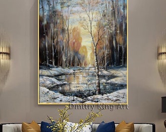 Large Winter Wall Art, Vintage Christmas Tree Wall Decor, Christmas Decor, Canvas Wall Art, Extra Large Wall Art, Textured Canvas Art Winter