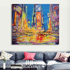 Large New York City Wall Art, Modern New York City at Night Painting, NYC Abstract Art Cityscape Wall Art for Living Room