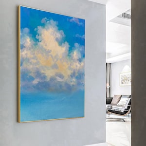 Large Blue White Cloud Wall Art Cloudy Sky Painting Original Cloud Oil Painting White Cloud Abstract Painting Blue Sky Painting Canvas Art