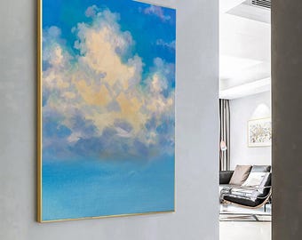 大きな雲の油絵 白い雲の抽象画 曇り空の絵 白い雲の壁アート 雲の