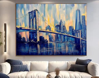Large New York Wall Art, Brooklyn Bridge Artwork, Modern New York City Painting NYC Skyline Canvas Brooklyn Bridge Wall Art for Living Room