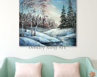 Large Winter Wall Art, Modern Christmas Tree Hand Painted Canvas Wall Art, Christmas Decor, Extra Large Wall Art, Framed Canvas Art Winter