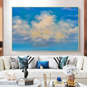 Large Blue White Abstract Art Cloud Wall Art Cloudy Sky Painting Original Cloud Oil Painting White Cloud Abstract Blue Sky Canvas Art