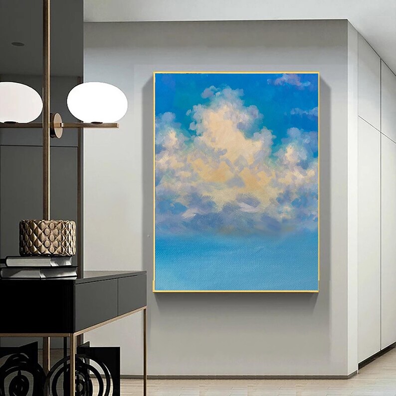 Large Blue White Cloud Wall Art Cloudy Sky Painting Original Cloud Oil ...