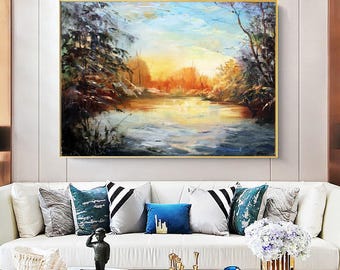 Grote canvas kunst winterbos met textuur, sneeuw natuur muurkunst, winterlandschap kunst canvas, winterkunst, wintersneeuw kunst voor woonkamer