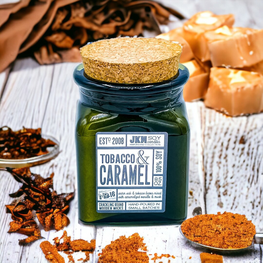 Tobacco & Caramel 8.5oz Soy Candle - Ampersand Collection