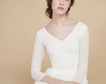 Je t'aime je t'aime bridal v neck chiffon top