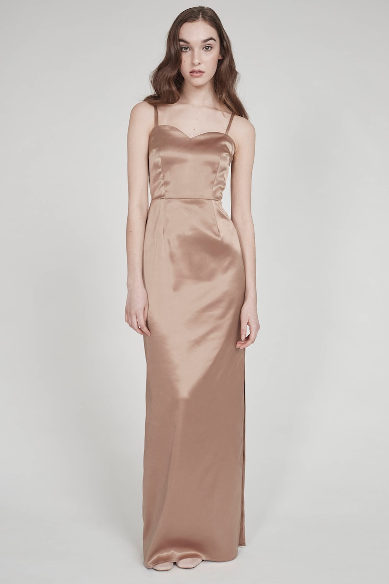 Video Girl Caramel Matte Satin Bustier Gown With Opening in Skirt Etsy