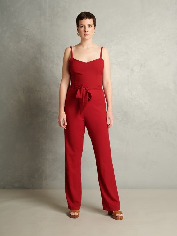 red crepe jumpsuit