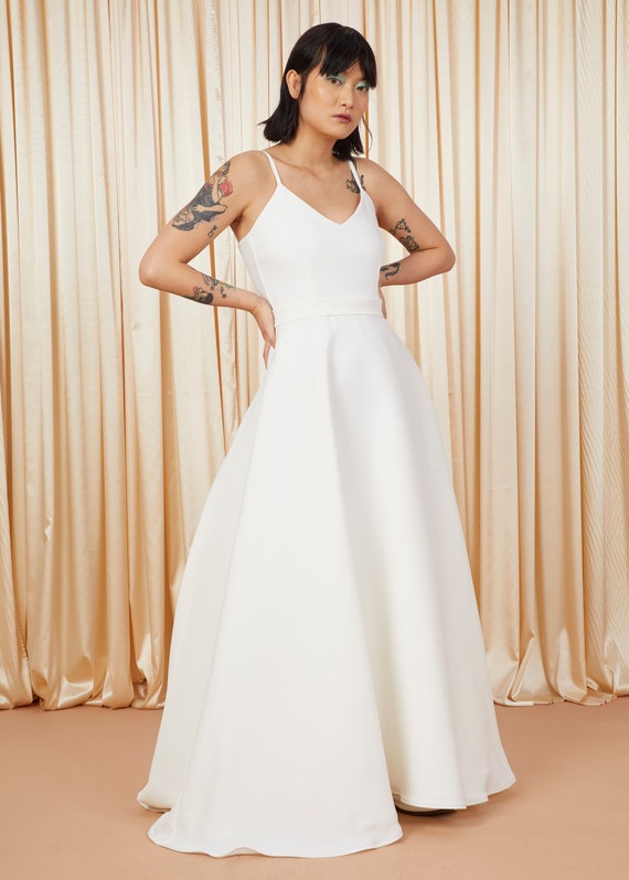 Princess Lesson Crepe Back Satin Gown With Crinoline and Train Sash With 3 Pearl Button Etsy
