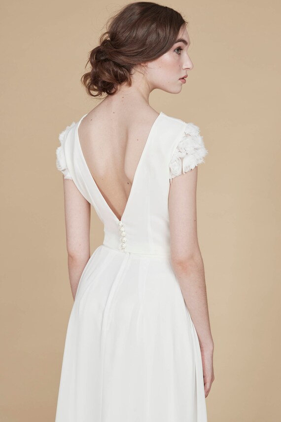 Au Printemps Chiffon Backless Bridal Top With Textured Cap Etsy